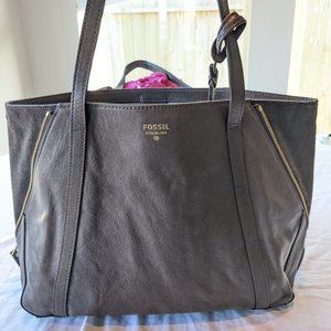 Brown Leather fossil shopper tote